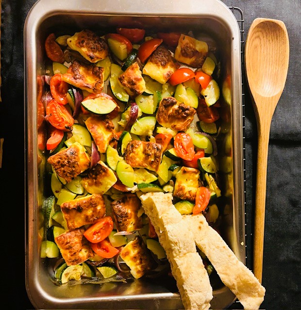 Ugnsrostade grönsaker med halloumi – kalorisnål