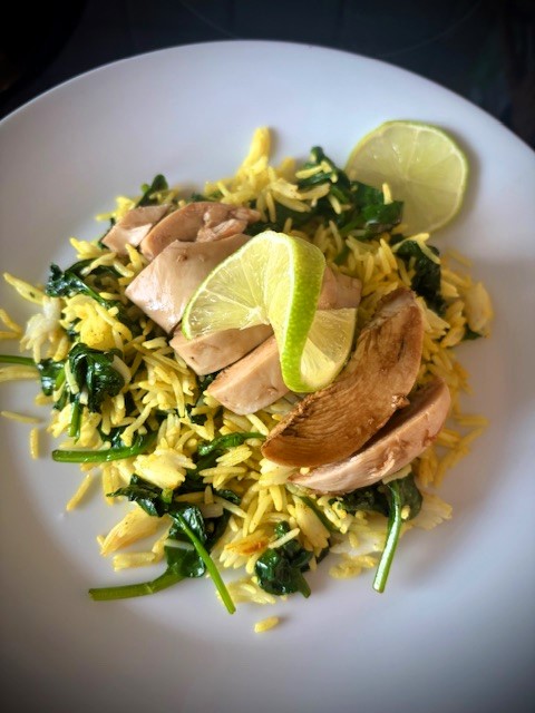 Kyckling med gult spenatris – kalorisnålt