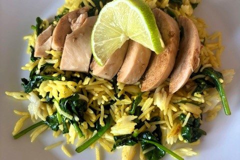 Kyckling med gult spenatris – kalorisnålt